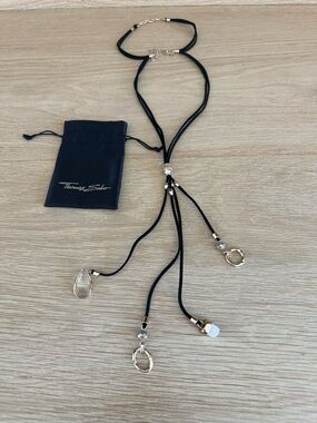 Thomas Sabo Black Suede Lariat Necklace with Gold Hardware and Crystal Charms